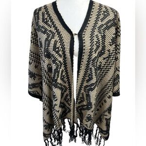 Kiara Lightweight Aztec Boho Knit Tassel Fringe Wrap Shawl Poncho Shrug
